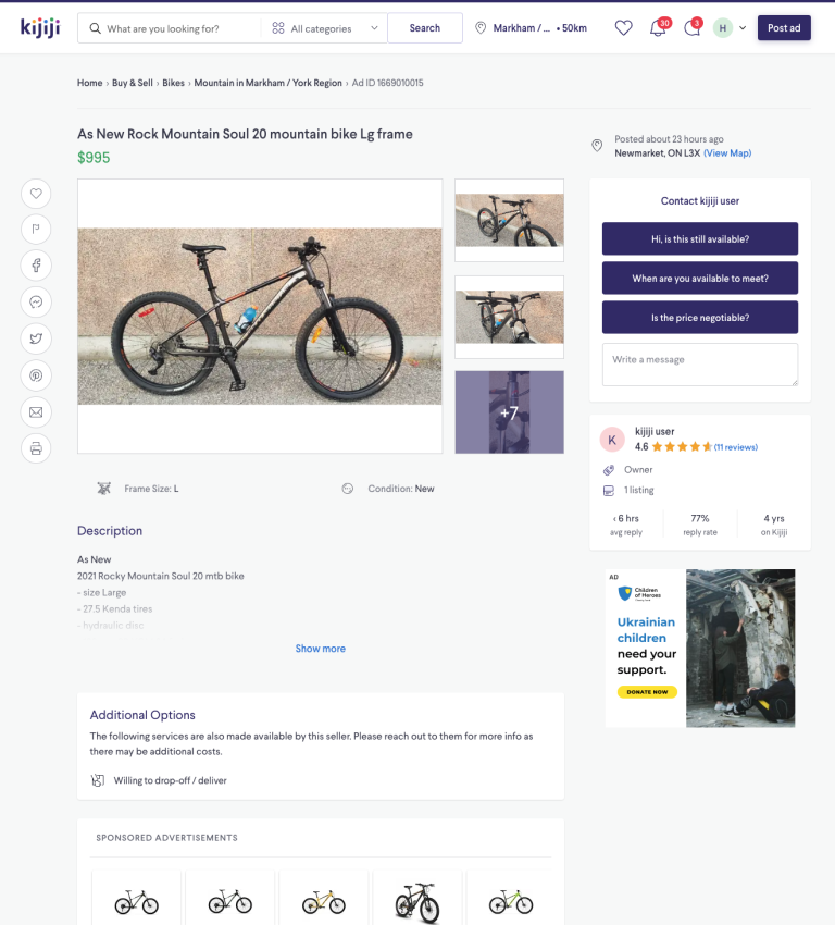 New Kijiji View Item Page