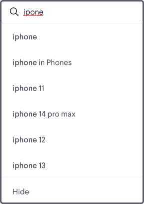 iPhone interface showing search suggestions
