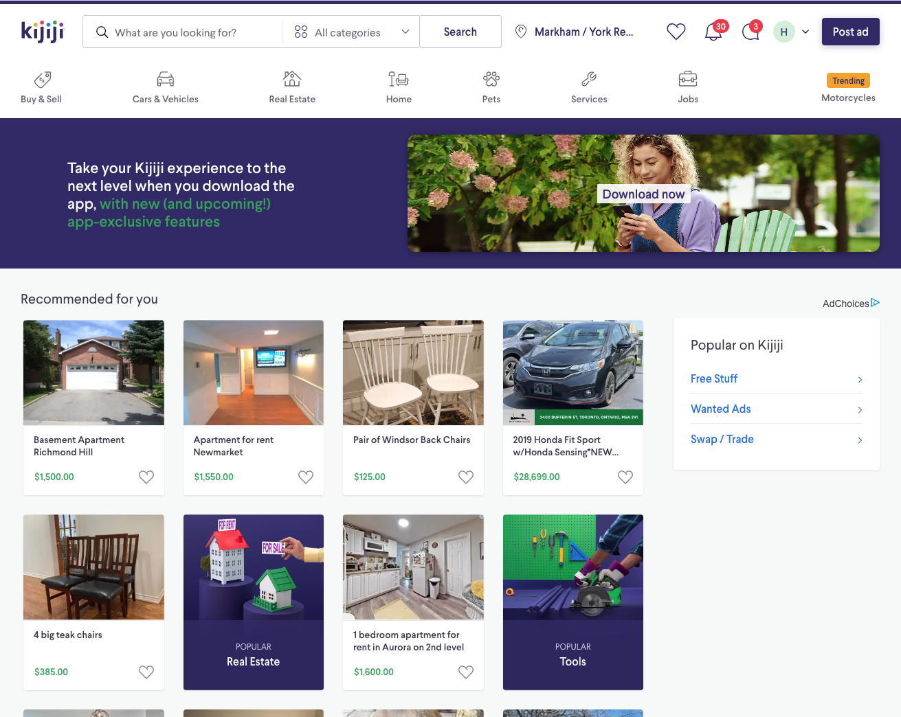 Web homepage feed interface