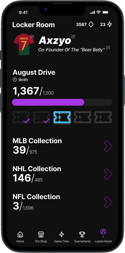 NeXT Locker Room interface showing jersey collections