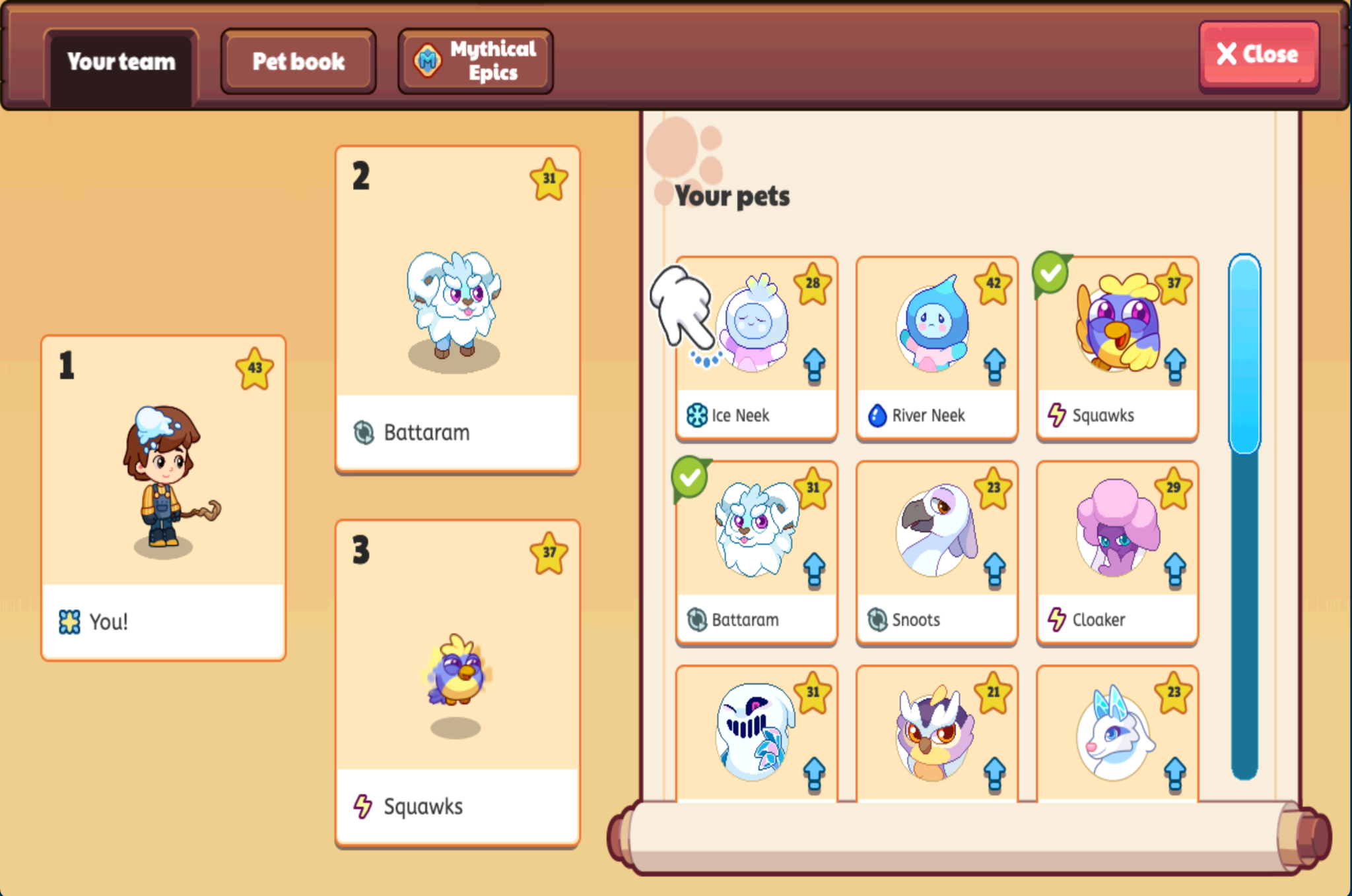 Pet Inventory with Upgrade Indicators