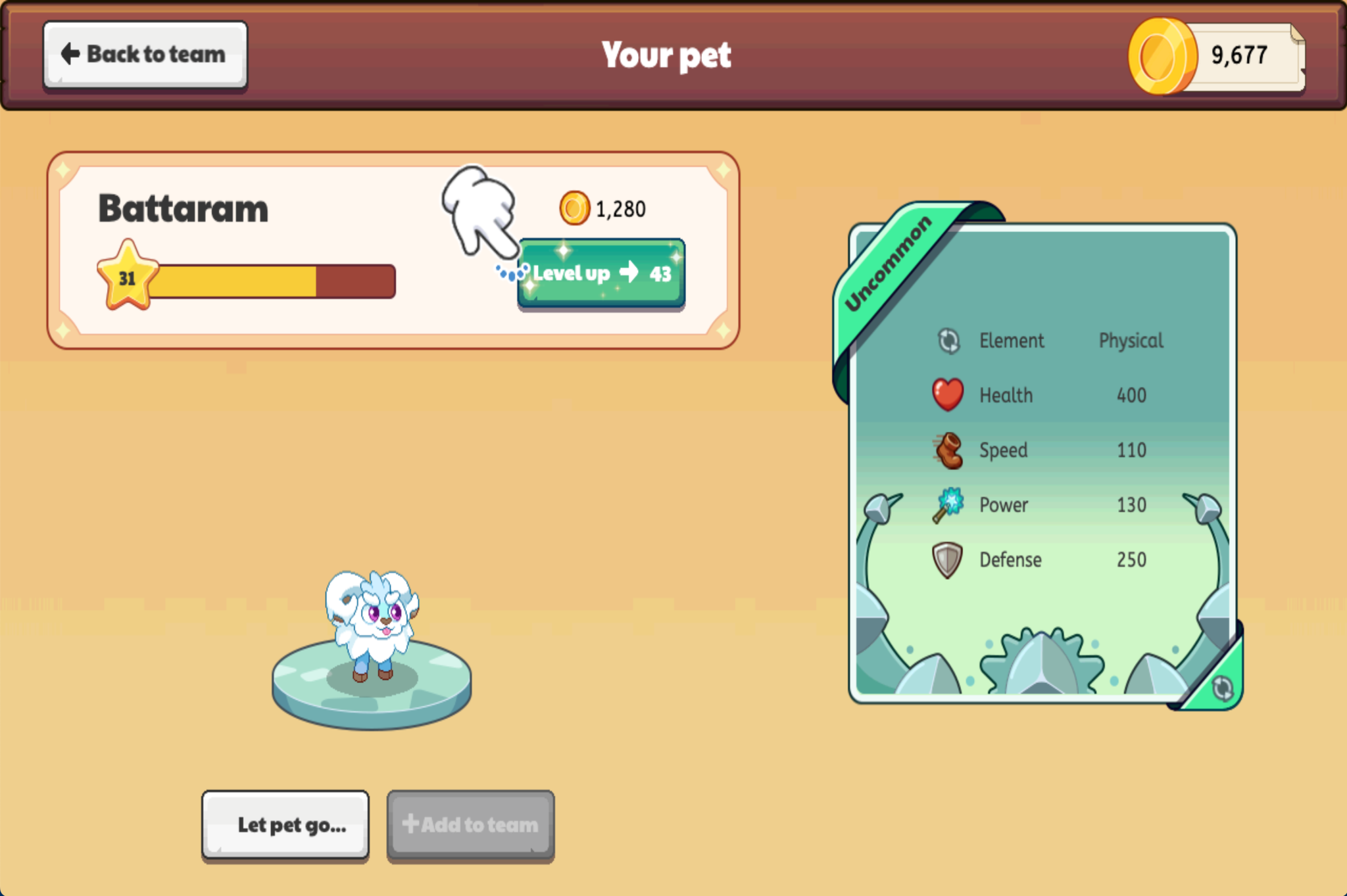 Pet Upgrade Cost and Confirmation